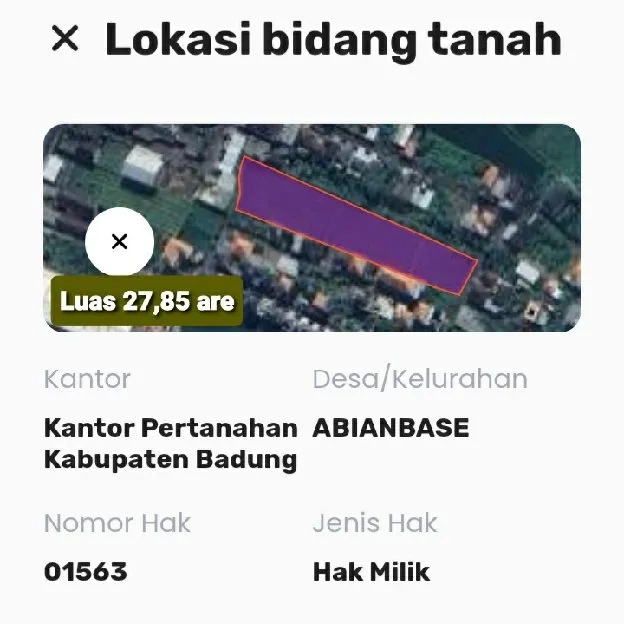 Dijual 27,85 are, Jl. Sanghyang Cica Abianbase Mengwi