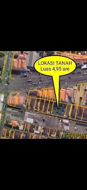 Dijual 4,95 are, Jl. Kertapura Teuku Umar Barat Pemecutan KLOD Denpasar