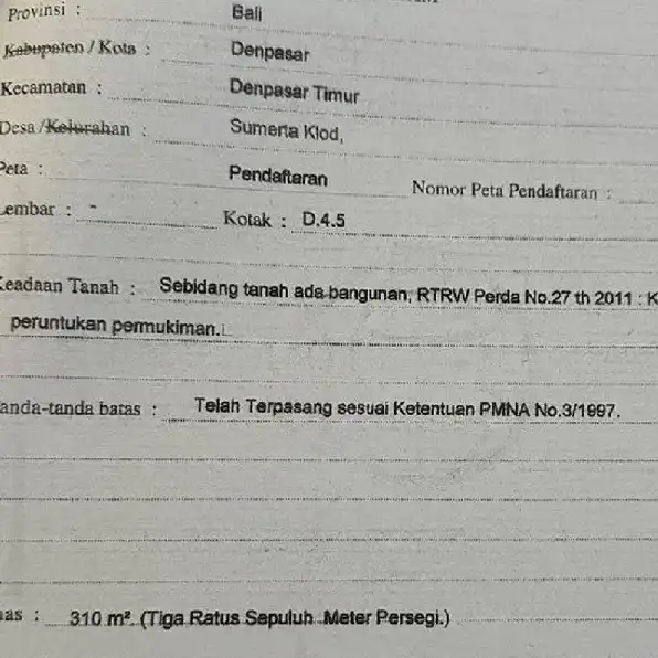 Dijual 3,1 are, Jl. Badak Agung Utara Sumerta Kelod Renon Denpasar