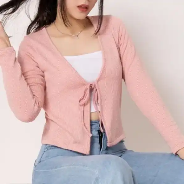 Cardigan Tali Knit Wanita | Outer Wanita Crop Koren Style | Cardigan crop rajut / Kardigan rajut kni