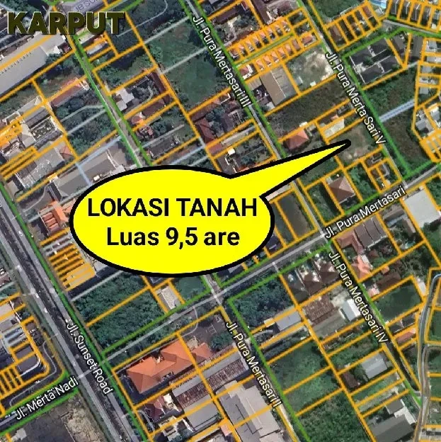 Dijual 4,75 & 9,5 are, Jl. Pura Merta Sari Sunsetroad Imam Bonjol Kuta