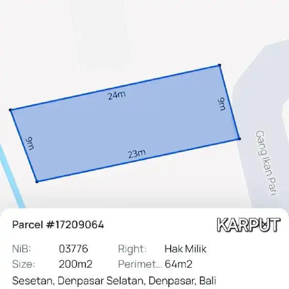 Dijual 4 are, Jl. Raya Sesetan Gang Ikan Pari Denpasar Selatan