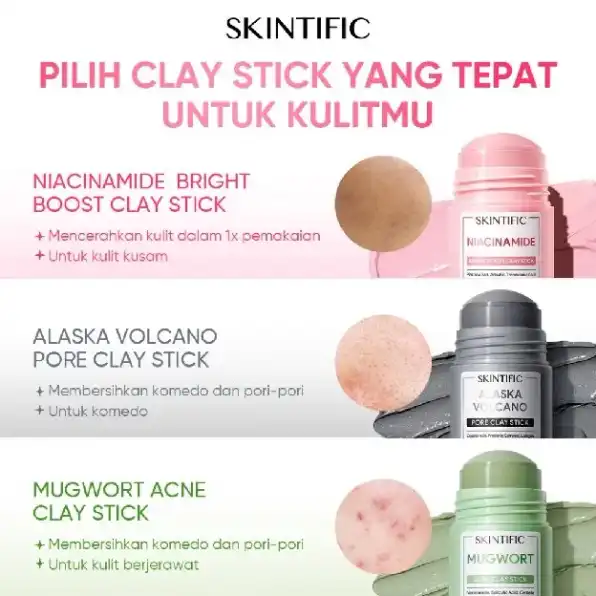 SKINTIFIC - Clay Mask Stick Collection Kit Masker Wajah -Mugwort Acne Clay Stick 40g & Alaska Volcan