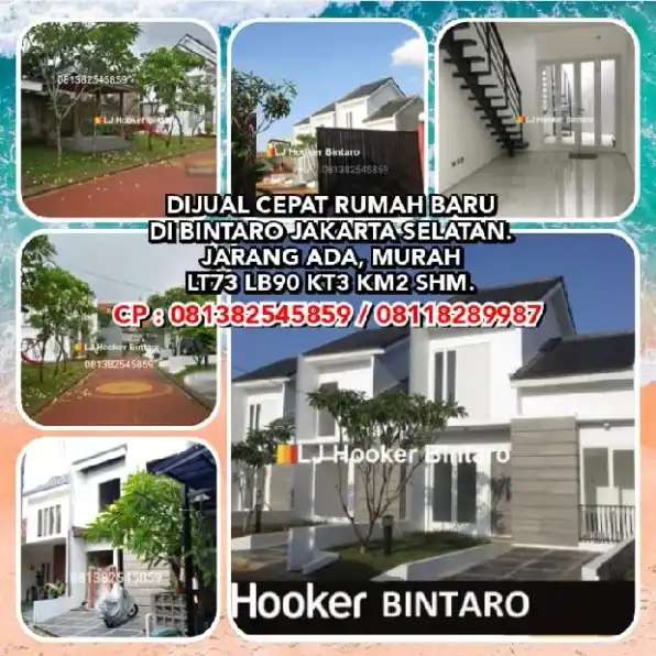 DIJUAL CEPAT RUMAH BARU DI BINTARO JAKARTA SELATAN.JARANG ADA, MURAH. LT73 LB90 KT3 KM2 SHM.