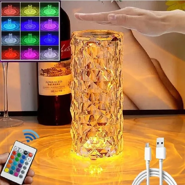 Lampu Meja Diamond Lampu Meja RGB Table Lamp Lampu Crystal Diamond 16 Colour Lampu Hias Rose RGB