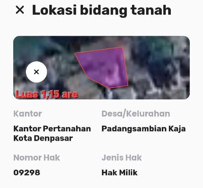 Dijual 1,15 are, Jl. Karangsari Belakang Citra LAND Cargo Denpasar