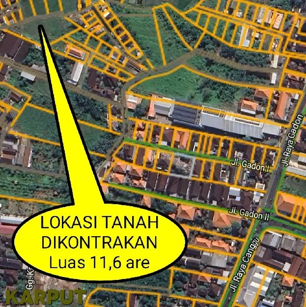 Dikontrakan 11,6 are, Jl. Gadon I Raya Canggu Kerobokan Kuta Utara