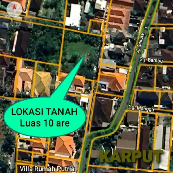 Dijual 10 are, Jl. Sekuta Tunggak Bingin Batur Sari Sanur Denpasar