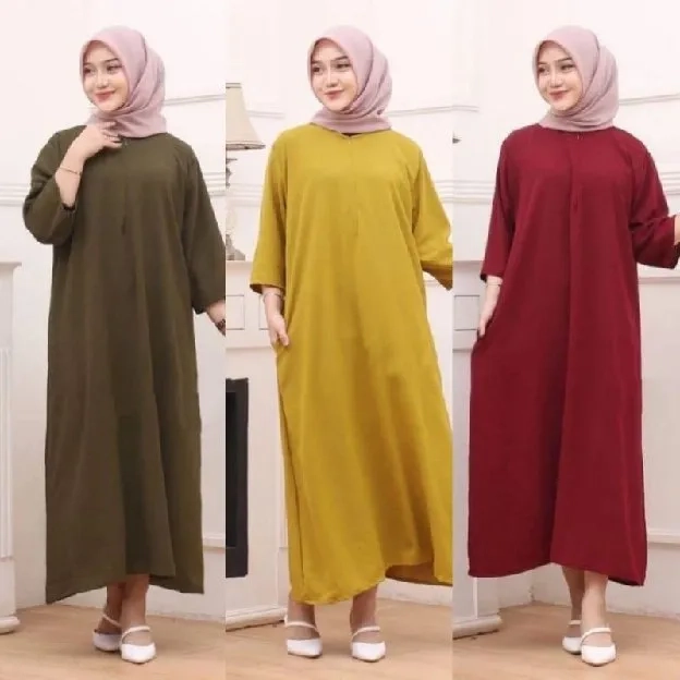 Daster Gamis Crinkle Polos Kekinian Lengan Tangan 3/4 Panjang Semata Kaki