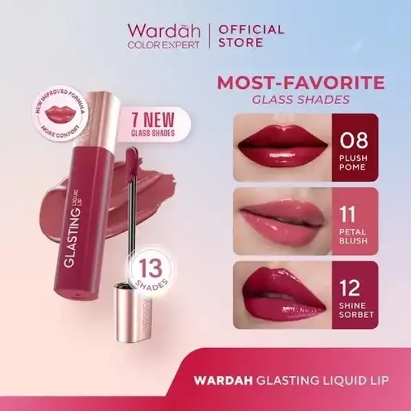 Wardah Glasting Liquid Lip - Hi-Pigmented Glass Color, Ringan, Tidak Lengket, Transferproof