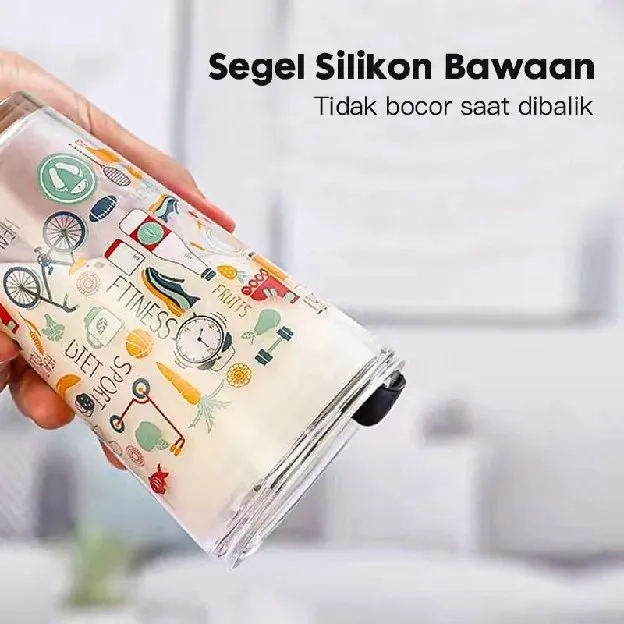 Gelas Air Kaca 400ml Cangkir kopi dengan tumbler retro kantor sedotan 400ml Tumblr Kaca Bening Gelas