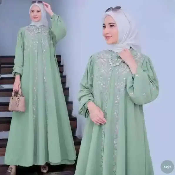 Dress Bahan Cringkle Airflow Mix Bordir Elegant Dress Kondangan Mewah Termurah