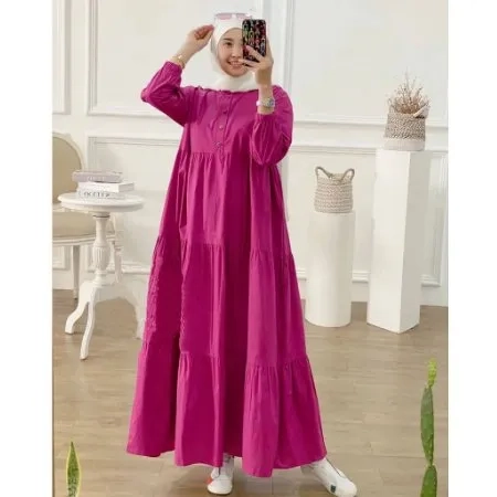 Gamis Terbaru Kekinian Midi Dress Rayon Polos Fashion Muslim Dewasa