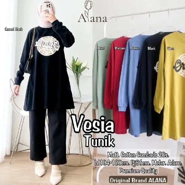 baju atasan wanita tunik vesia