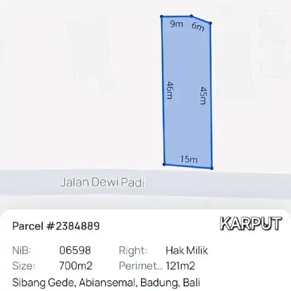 Dijual 7 are, 7,7 are, Jl. Tanah Asri Tanah Ayu Sibang Gede Abiansemal Badung