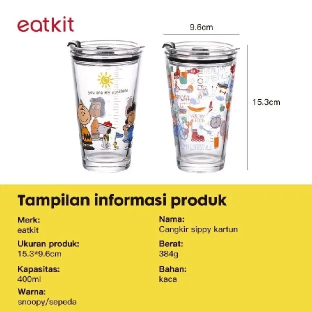 Gelas Air Kaca 400ml Cangkir kopi dengan tumbler retro kantor sedotan 400ml Tumblr Kaca Bening Gelas