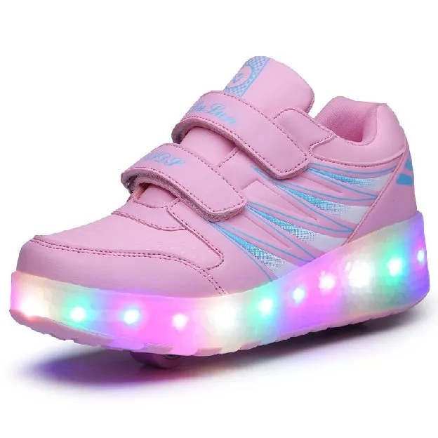 Sepatu Roda Heelys LED Anak Perempuan Lampu USB Pengisian Daya Dewasa Dalam Stok