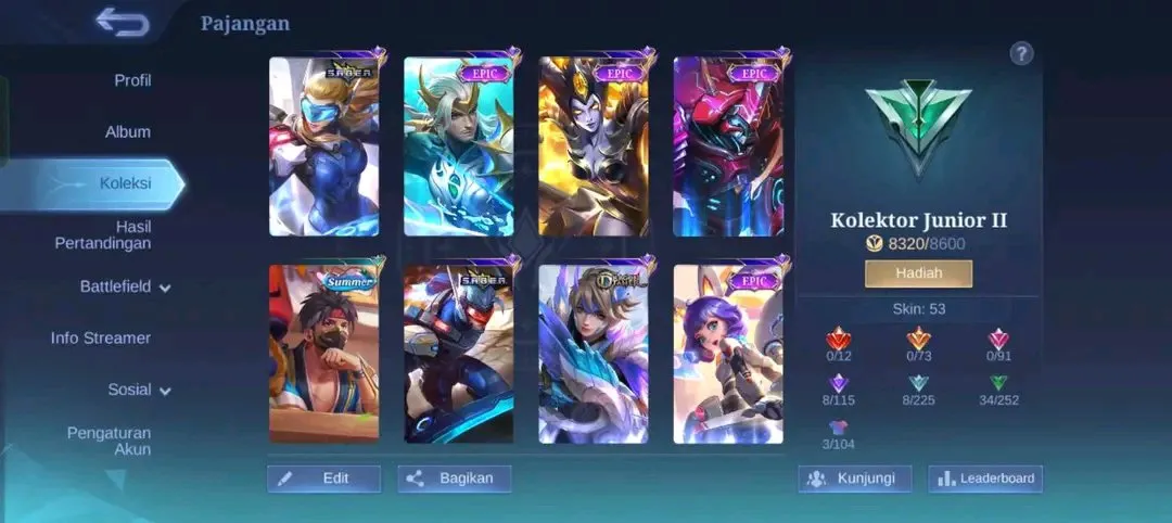 jual akun mobile legends full evic