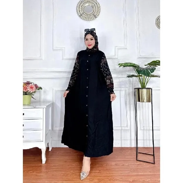 Gamis Turkey Amara Set Hijab Gamis Hitam Cream Gamis Jumbo Dewasa Wanita Muslim Etnik Arabian Kekini