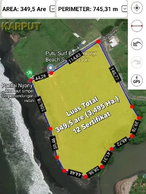 Dijual 3,495 Ha. LOSS PANTAI NYANYI Beraban Kediri Tabanan