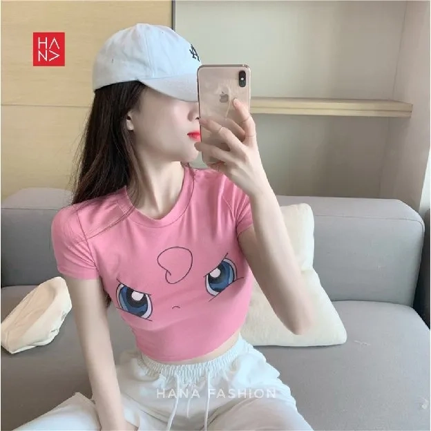 Pokemoon Crop Top Kaos Wanita bahan cotton scretch elastis