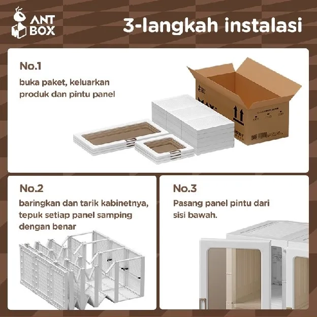 Lemari Pakaian 6 Box - 14 Box 360L- 890L Ready Stock Bebas Instalasi Rangka Kabinet Lipat Terintegra