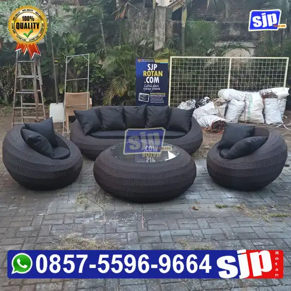 sofa bulat big size rotan sintetis