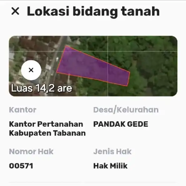 Dijual 14,2 are, Jl. Pantai Nyanyi Banjar Pasti Pandak Gede Kediri Tabanan