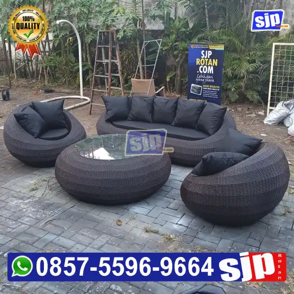 sofa bulat big size rotan sintetis