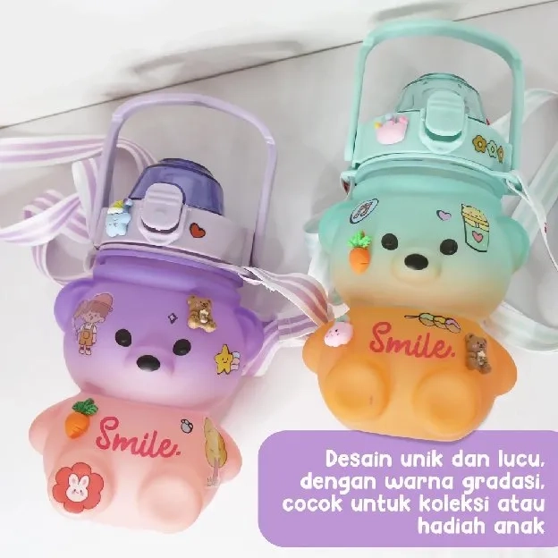 Botol Minum 1100ML / Free Sticker 2D & 3D / Viral Murah Warna Bottle Bentuk Boneka