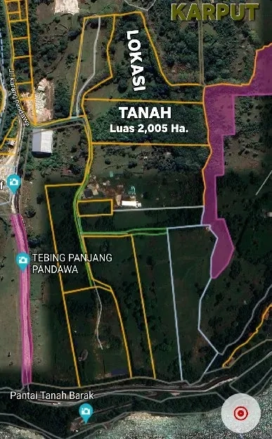 Dijual & Dikontrakan 2,005 Ha. Jl. Karang Pandawa UNBLOCKING FULL VIEW Pantai Tanah Barak Kutuh Kuta