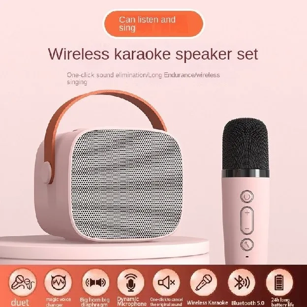 Mini Speaker Bluetooth 2Mic 1 Set Karaoke Speaker KTV Cute Wireless Lucu Portabel Luar Ruangan Speak