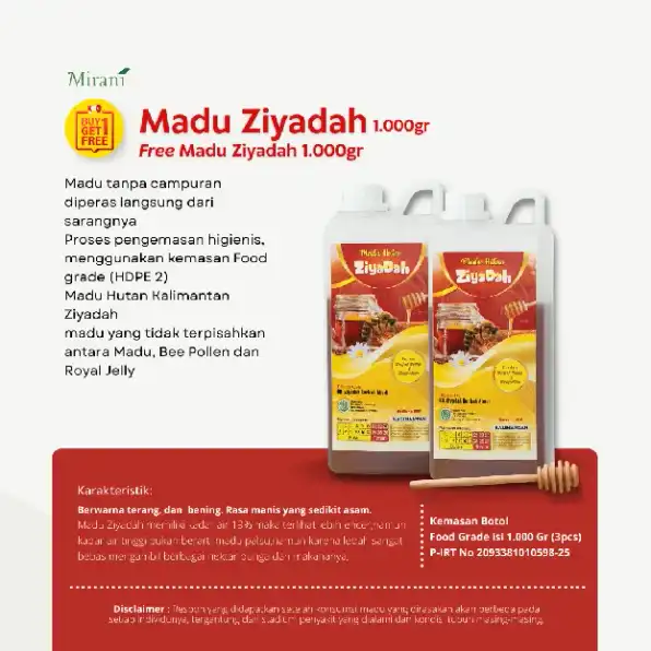 Madu Ziyadah Hutan Kalimantan Murni Isi 1000gr Buy 1 Get 1