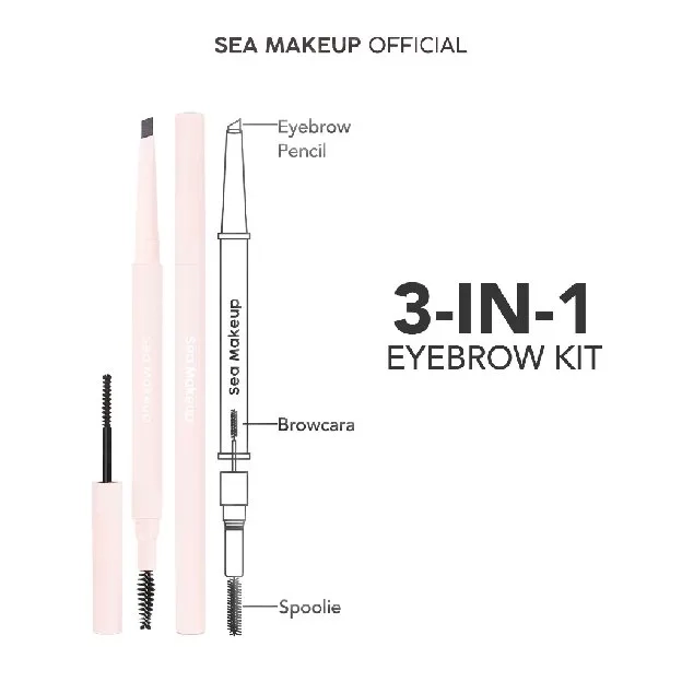 Sea Makeup Browshow Eyebrow Trio Kit Pensil Alis 3in1 Waterproof Tahan Air with Spoolie and Browcara