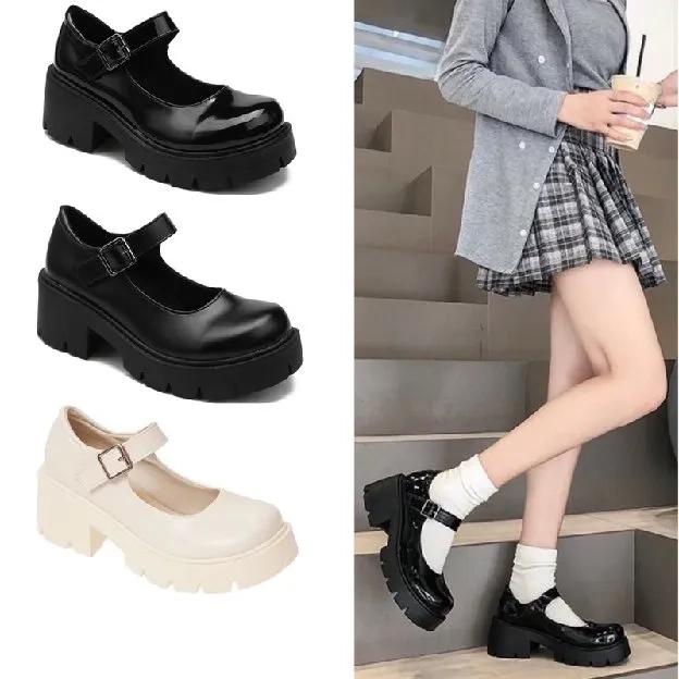 Heels Sepatu Sneakers Wanita Kerja Docmart Maryjane Hitam Import