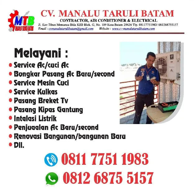 Jasa Service Ac di Batam 0812-6875-5157 CV Manalu Taruli