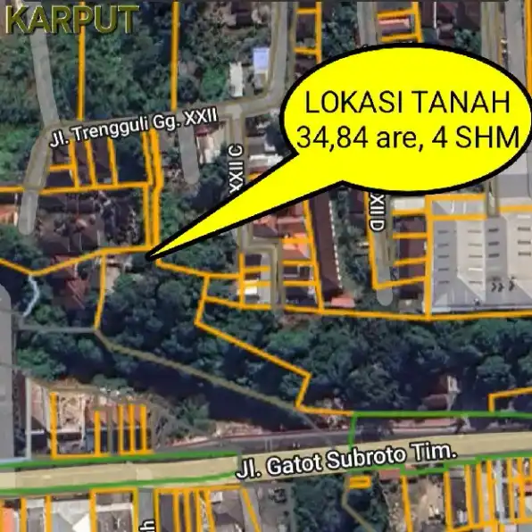 Dijual 34,84 are, Jl. Trengguli GOR Tembauw Penatih Denpasar