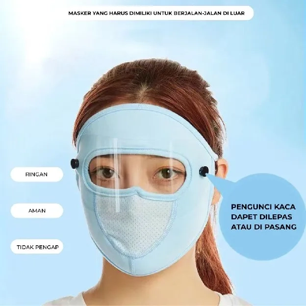 Masker Kacamata Pelindung Wajah Anti UV Adjustable Cycling Outdoor Full Face 2 In 1