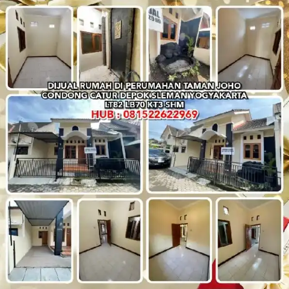 DIJUAL RUMAH DI PERUMAHAN TAMAN JOHO  CONDONG CATUR DEPOK SLEMAN YOGYAKARTA.LT82 LB70 KT3 SHM. 