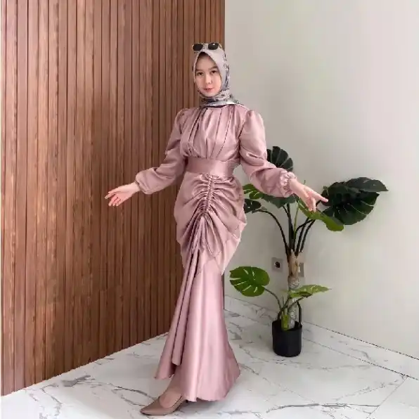 Dress Satin Silk Turkey Malay M,LXL / Baju Gamis Wanita Terbaru 2024 / Dress Kondangan / Dress Bride