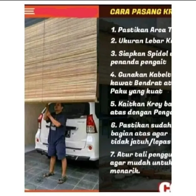 tiray bambu kerey sawit outdor ukuran 2mx2m plus TALI PENGGULUNG