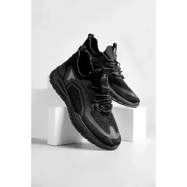 Larocking - Eclipse Hitam Polos | Sepatu Sneakers Running Gym Shoes