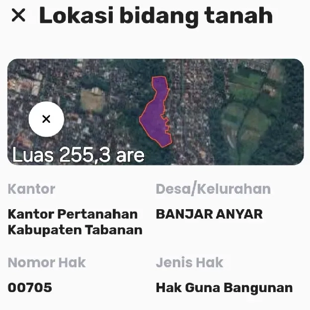 Dijual 255,3 Ha. Jl. Tukad Sungi Sanggulan Banjar Anyar Kediri Tabanan