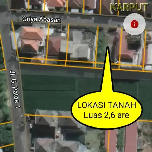 Dijual 2,6 are, Jl. Griya Abasan Gn. Patas Padangsambian Klod Denpasar