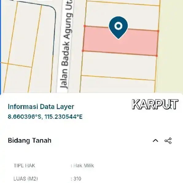 Dijual 3,1 are, Jl. Badak Agung Utara Sumerta Kelod Renon Denpasar