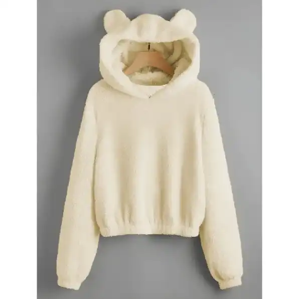 Sweater Hoodie Crope V Bear Sherpa Bulu Domba