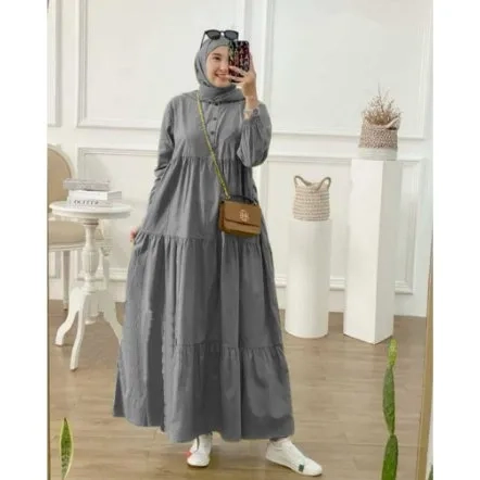 Gamis Terbaru Kekinian Midi Dress Rayon Polos Fashion Muslim Dewasa