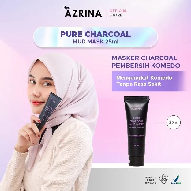 Azrina Pure Charcoal Mud Mask - Masker Wajah Brightening Wanita Pria Untuk Mengangkat Komedo Dan Men
