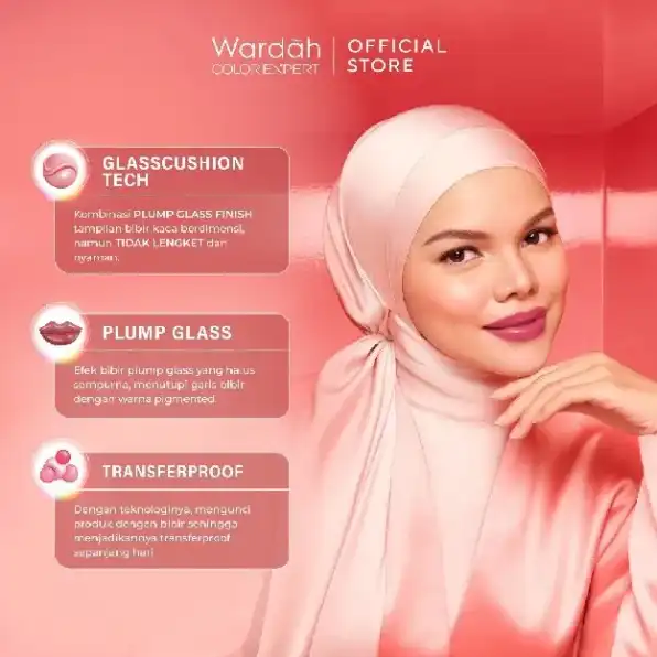 Wardah Glasting Liquid Lip - Hi-Pigmented Glass Color, Ringan, Tidak Lengket, Transferproof