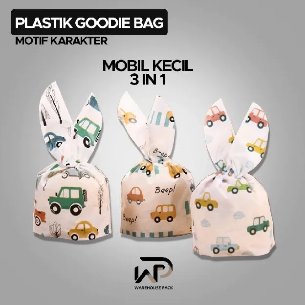 ( 10 PCS ) Plastik Goodie Bag Motif Karakter Kecil | Kemasan Plastik Karakter Souvenir | Kantong